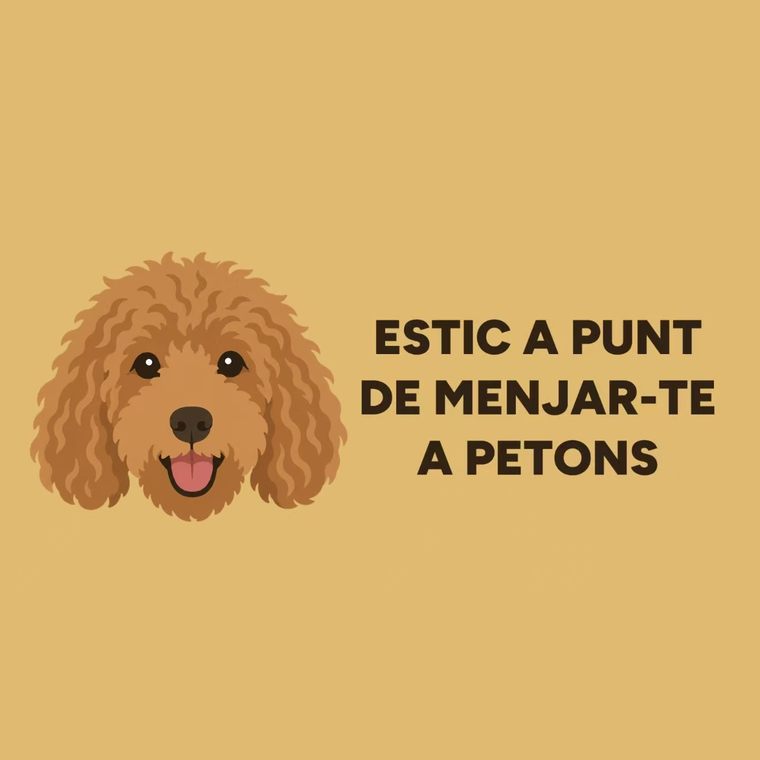 The design: the dog face worked out in flat blocks of colour on a yellow background.