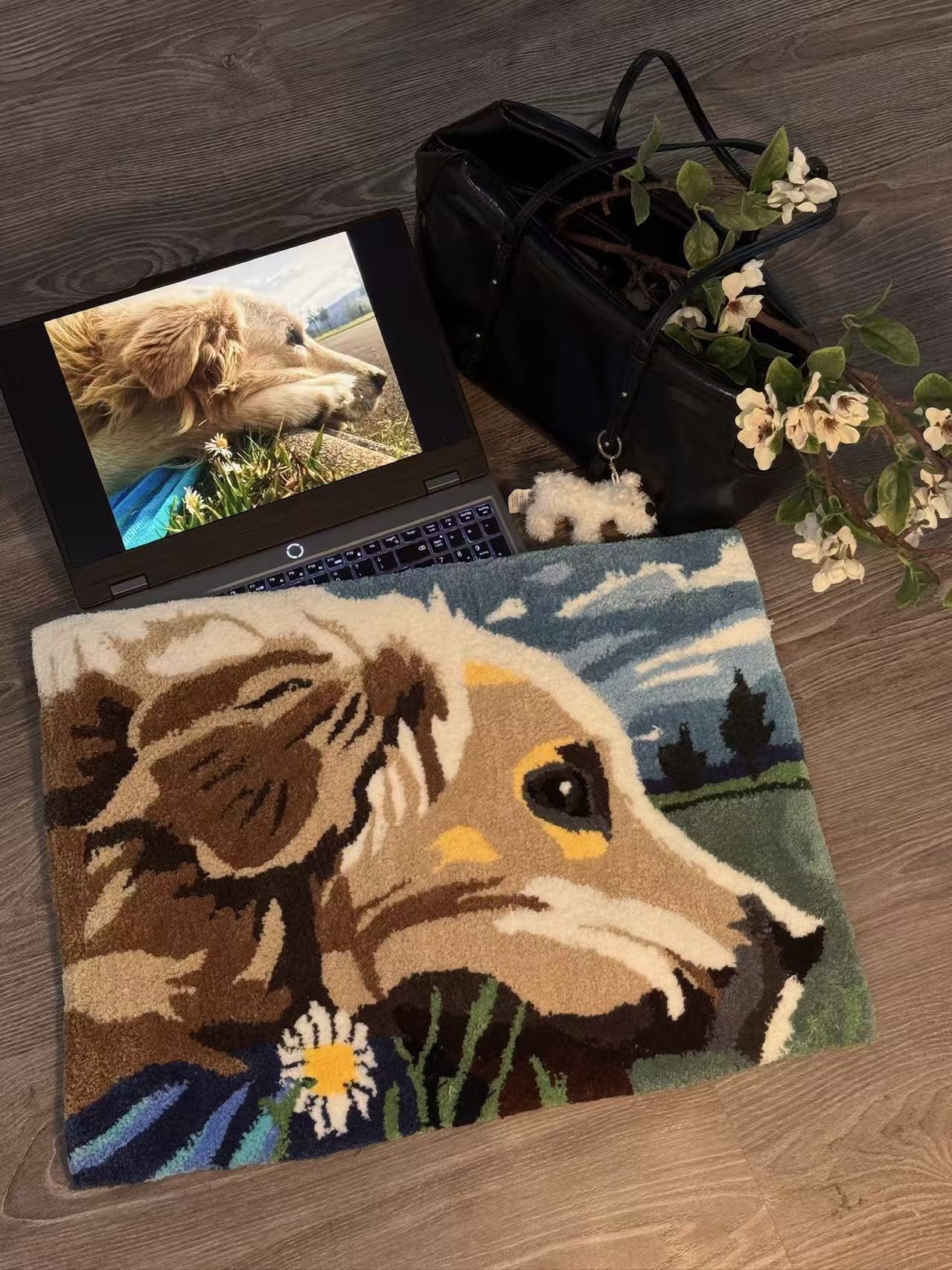 Alfombras Personalizadas 1 Custom dog rug for its corner: the original photo and the finished piece