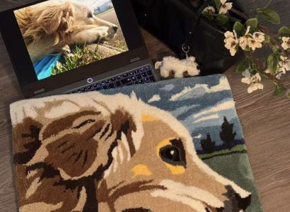 Alfombra personalizada de tu mascota hecha a mano en tufting, retrato de golden retriever, Barcelona
